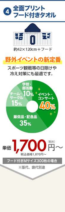 全面プリントフード付きタオル