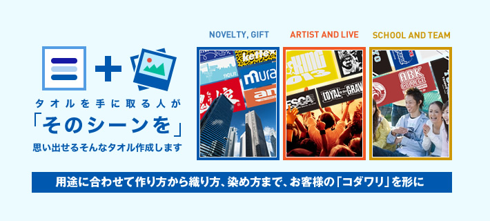 タオルを手に取る人が「そのシーンを」思い出せるそんなタオル作成します。用途に合わせて作り方から織り方、染め方まで、お客様の「コダワリ」を形に